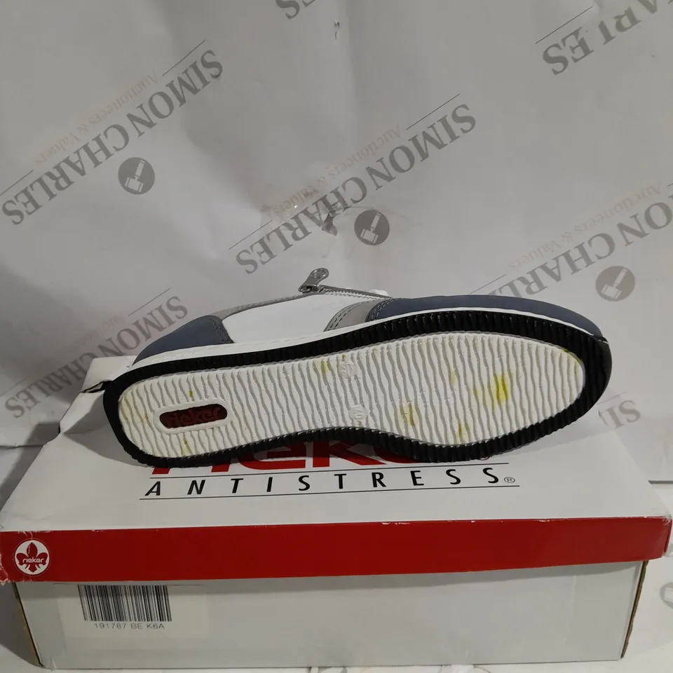 BOXED PAIR OF RIEKER SNEAKERS WITH REMOVABLE INSOLE COMBINATION BLUE UK SIZE 6.5