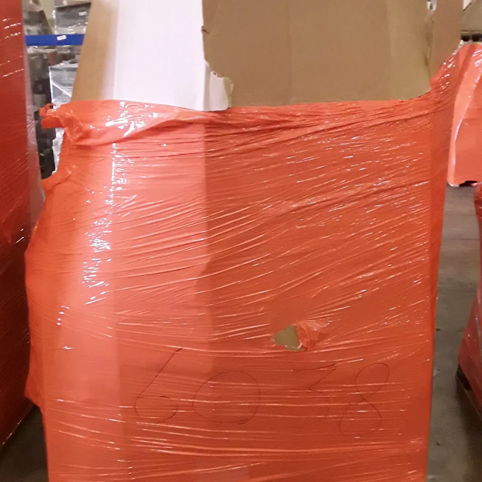 PALLET OF ASSORTED PRODUCTS INCLUDING MOTION SENSOR TRASH CAN, TOILET SEAT, CONVECTOR HEATER,  LAP DESK , TRUNKI KIDS SUITCASE