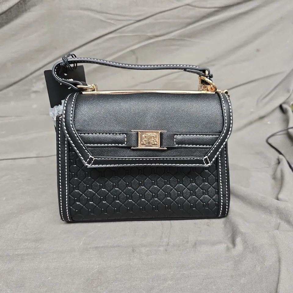 RIVER ISLAND STUDIOS BLACK TEXTURED HANDBAG WITH GOLD HARDWARE