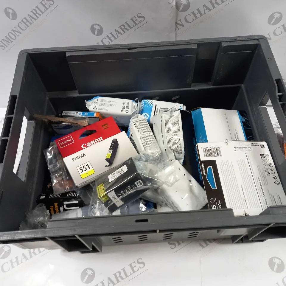 BOX TO CONTAIN APPROX 30 X ASSORTED INK CARTRIDGES. BRANDS AND COLOURS VARY 