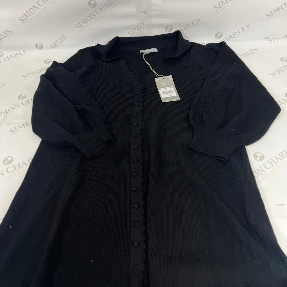 OLIVER BONAS SCALLOP KNIT MINI DRESS IN BLACK SIZE 14