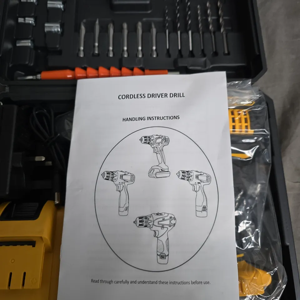 CORDLESS DRIVER DRILL KIT IN CASE WITH BITS 