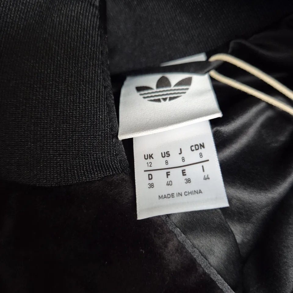 ADIDAS WOMEN'S BLACK SATIN DIRNDL DRESS WITH WHITE STRIPES – UK 12