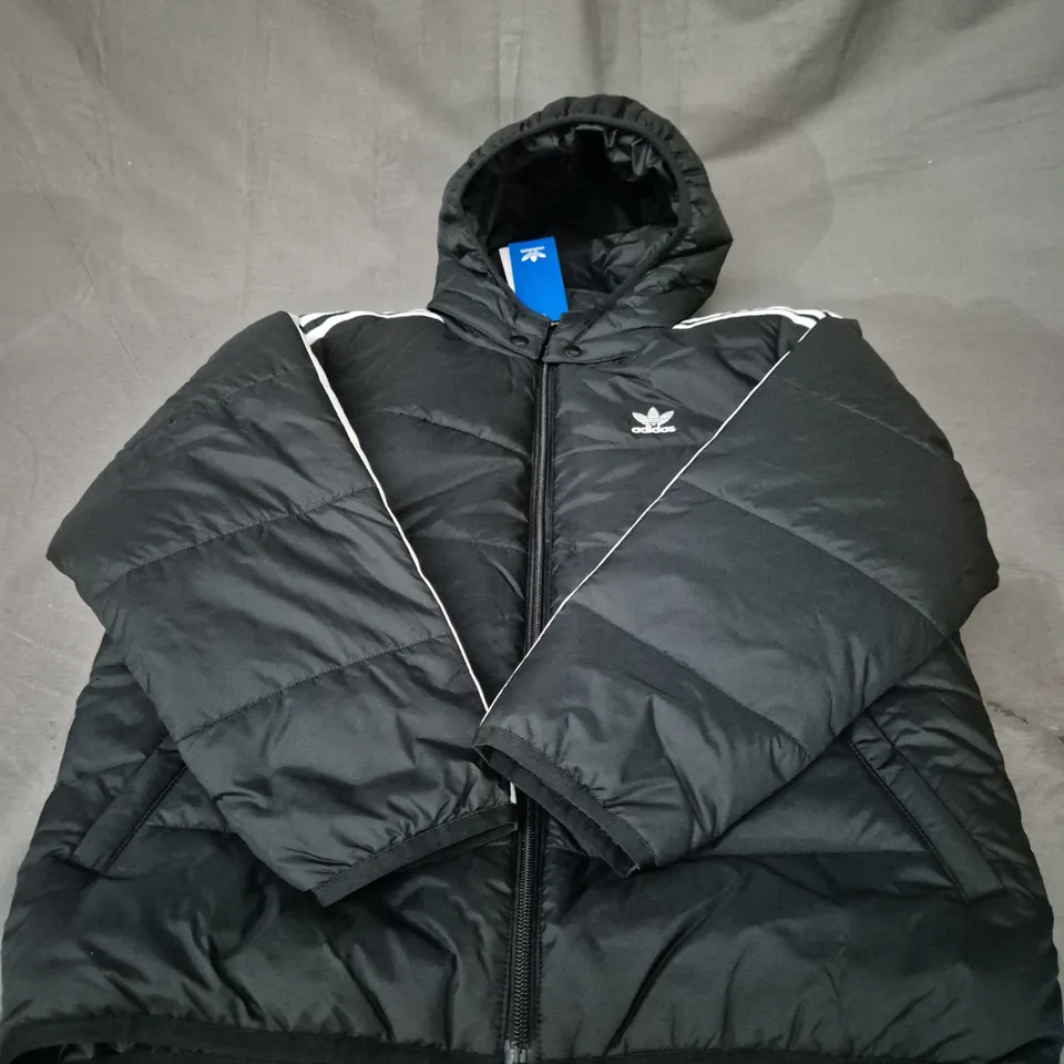 ADIDAS 3 STRIPE PADDED JACKET IN BLACK SIZE 9-10YRS