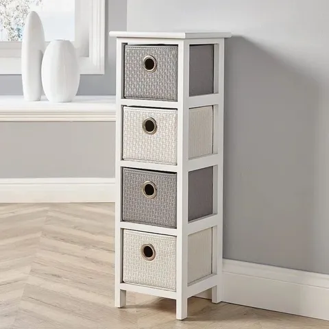 BOXED FRAGA 4 DRAWER STORAGE UNIT WHITE AND GREY (1 BOX)