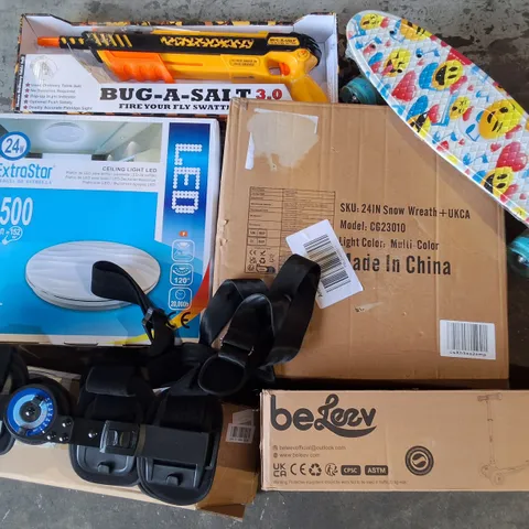 PALLET OF ASSORTED HOUSEHOLD ITEMS TO INCLUDE EXTRASTAR CEILING LIGHT, BOXED SNOW WREATH AND TRI-SCOOTER