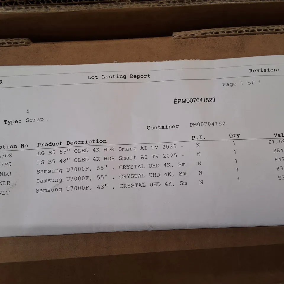 PALLET CONTAINING 5 ASSORTED DAMAGED TVS