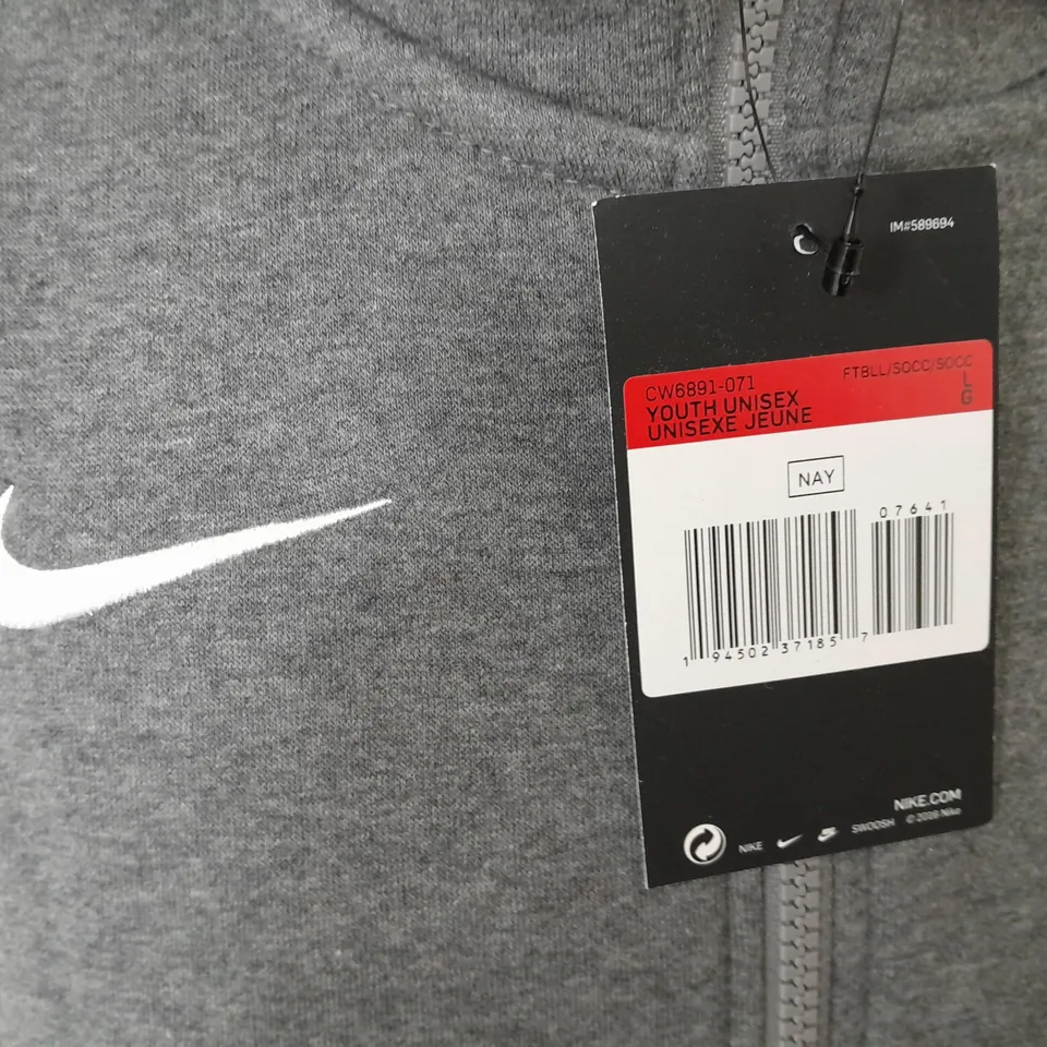 NIKE YOUTH GREY ZIP THROUGH HOODIE - L