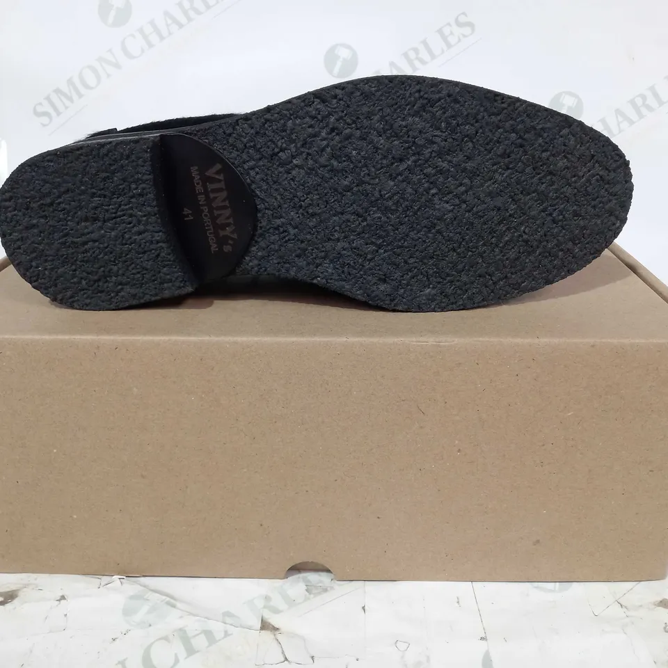 BOXED PAIR OF VINNY'S PANAME FAUX FUR LOAFERS IN BLACK EU SIZE 41
