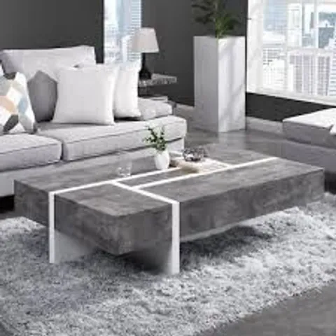 BOXED STORM COFFEE TABLE IN CONCRETE BODY WITH WHITE LEGS (2 BOXES)