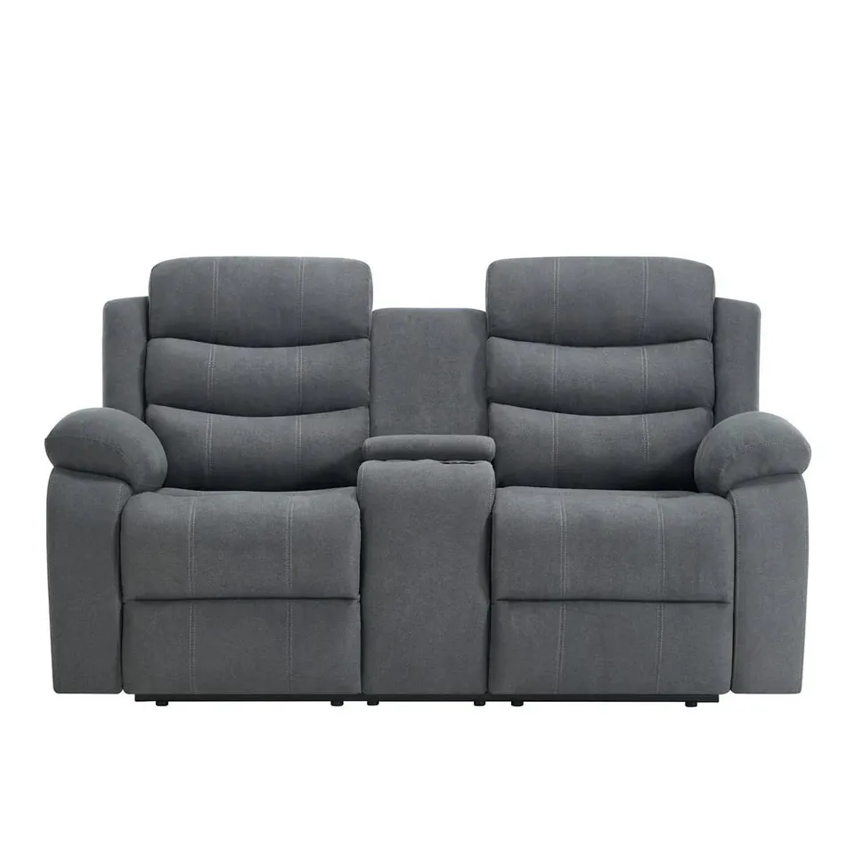 BOXED BOSTON MANUAL FABRIC 2 SEATER RECLINER SOFA WITH CONSOLE - GREY (1 BOX)