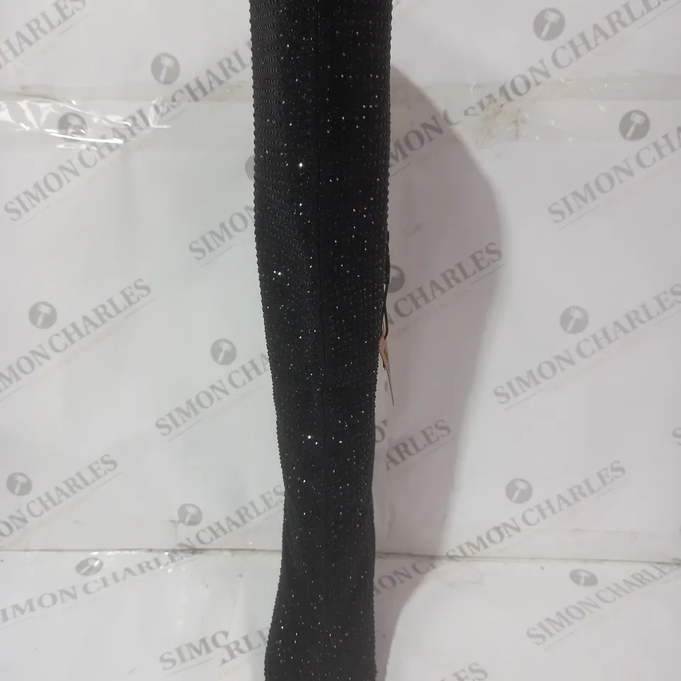 BOXED PAIR OF KURT GEIGER HEELED KNEE HIGH BOOTS IN BLACK W. JEWEL EFFECT EU SIZE 41