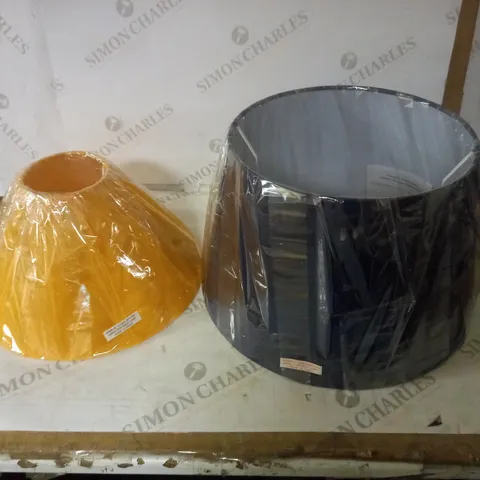 LOT OF 2 ASSORTED LAMP SHADES IN NAVY AND ORANGE