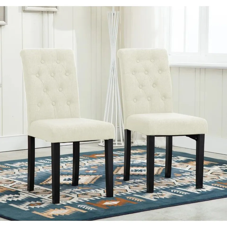 BOXED PAIR BRAINARD TUFTED BEIGE LINEN SIDE CHAIRS (SET OF 2)