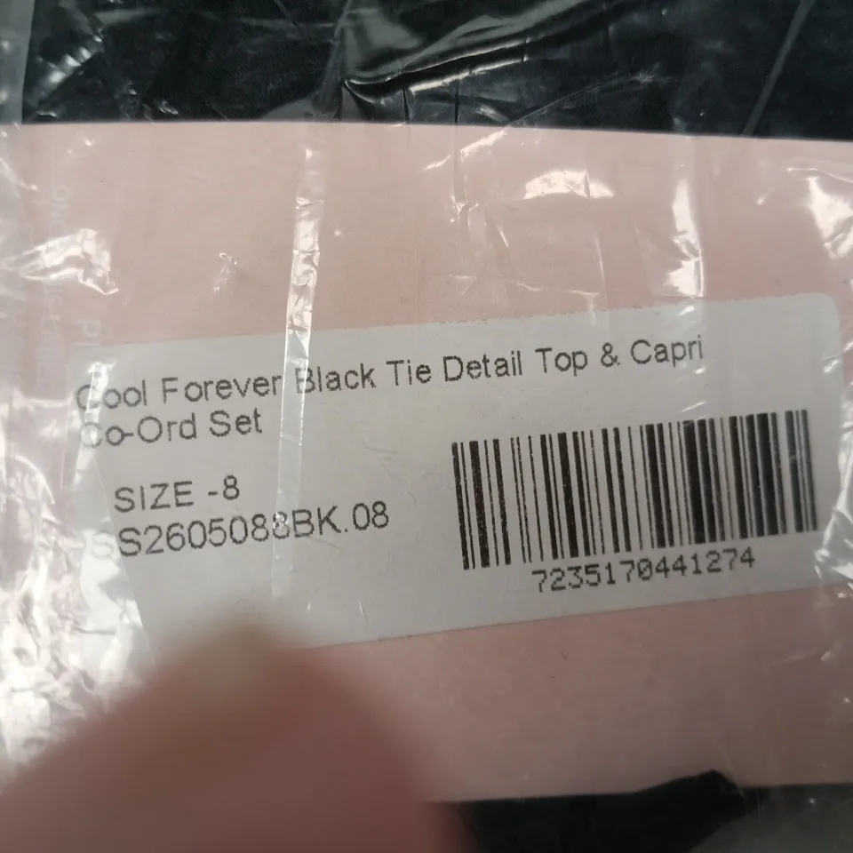 PINK BOUTIQUE UK 8 BLACK TIE DETAIL TOP & CAPRI CO-ORD SET