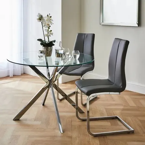 BOXED LUMIA ROUND DINING TABLE - CLEAR GLASS/CHROME LEGS (1 BOX)
