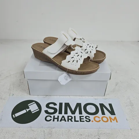 BOXED PAIR OF JO & JOE GIBRALTAR SANDALS IN WHITE - SIZE 7