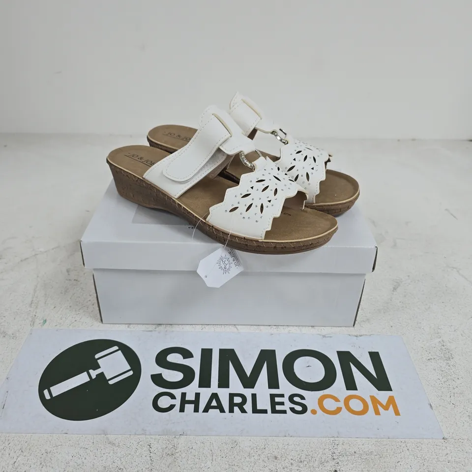 BOXED PAIR OF JO & JOE GIBRALTAR SANDALS IN WHITE - SIZE 7