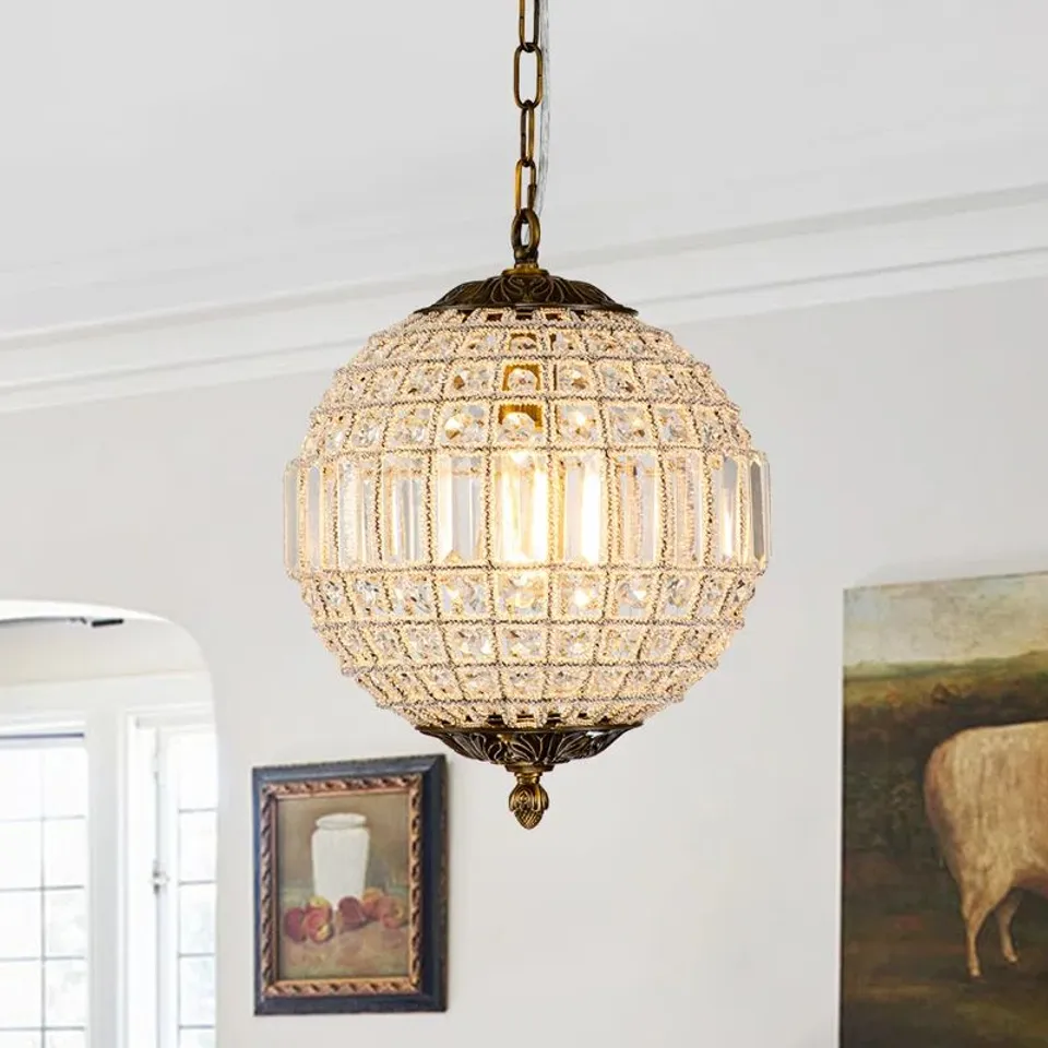 BOXED ENGLES 1-LIGHT ANTIQUE BRONZE VINTAGE CRYSTAL GLOBE PENDANT CHANDELIER (1 BOX)