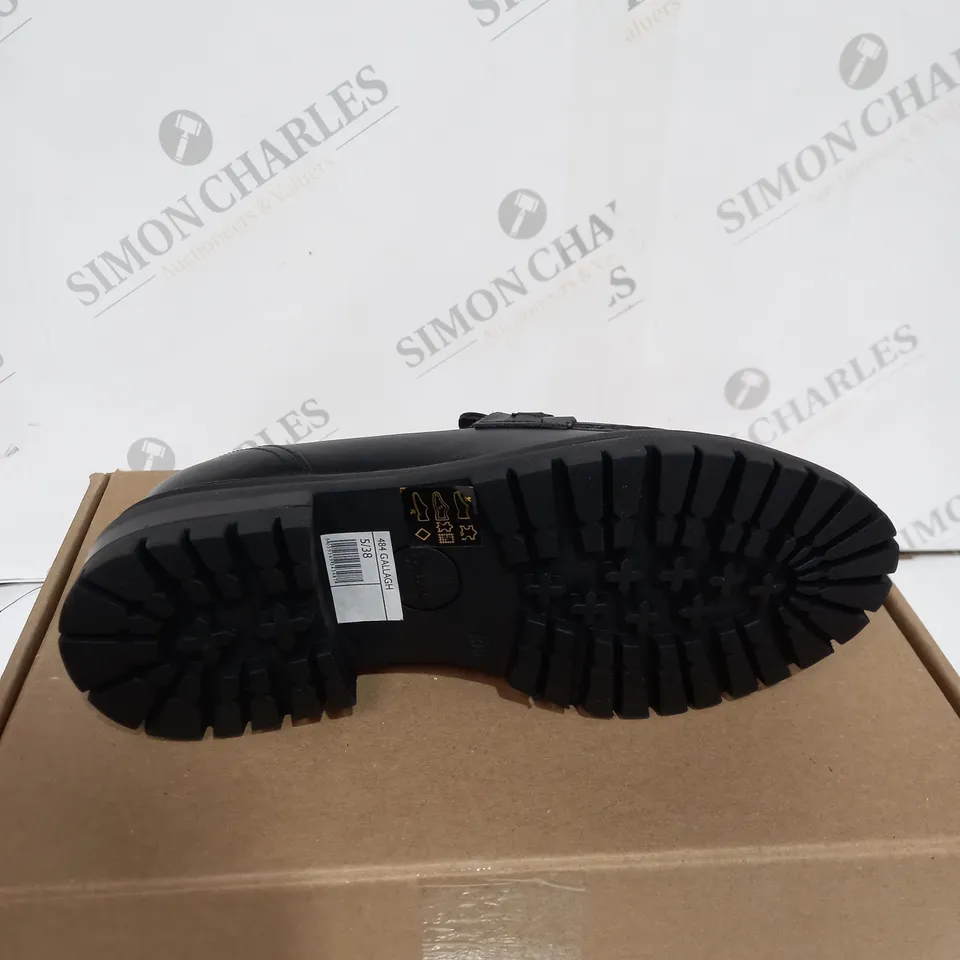 BOXED PAIR OF OUTLET DUNE GALLAGHER CHUNKY SNAFFLE TRIM LOAFERS IN BLACK UK SIZE 5