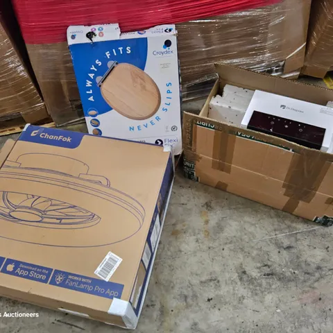 PALLET OF ASSORTED ITEMS TO INCLUDE, DRY WALLSANDER, CEILING FAN, DEHUMIDIFIER, TOILET SEATS, FESTIVAL CART.