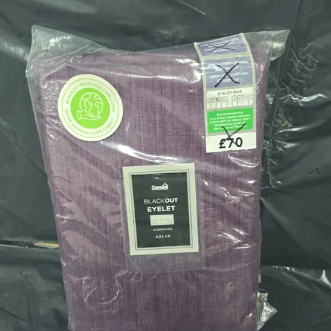 DUNELM BLACKOUT EYELET CURTAINS PAIR AUBERGINE SOLAR