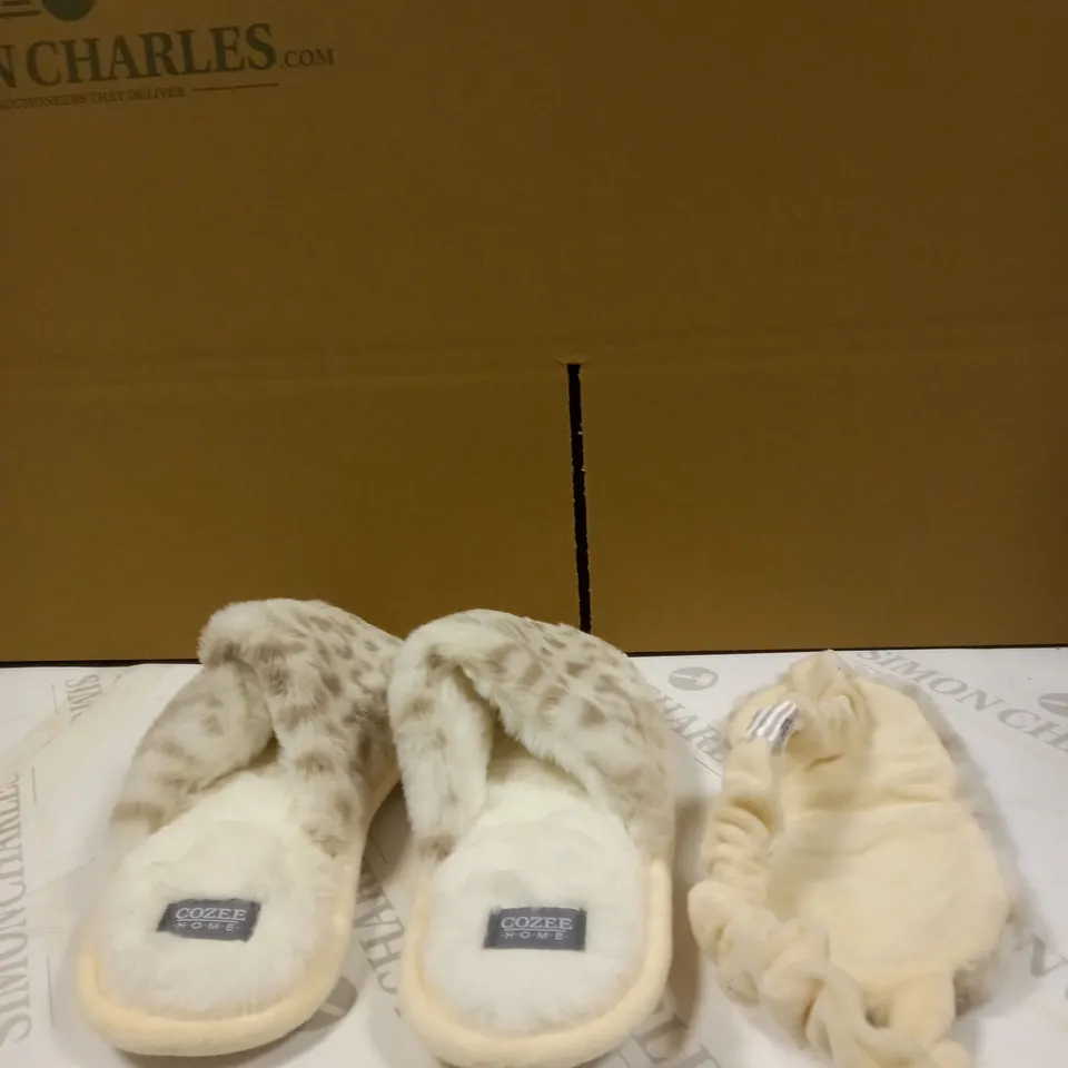 COZEE HOME LEOPARD PRINT SLIPPERS AND EYEMASK SET SIZE 6