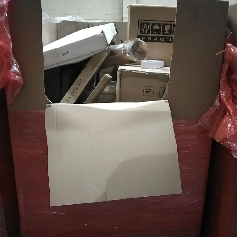 PALLET OF HOUSEHOLD ITEMS TO INCLUDE STEAM CLEANER, TURNTABLE HIFI SYSTEM WITH SPEAKERS, CORK YOGA MAT, LED UNDER CABINET LIGHTING AND OTHER ASSORTED ITEMS...