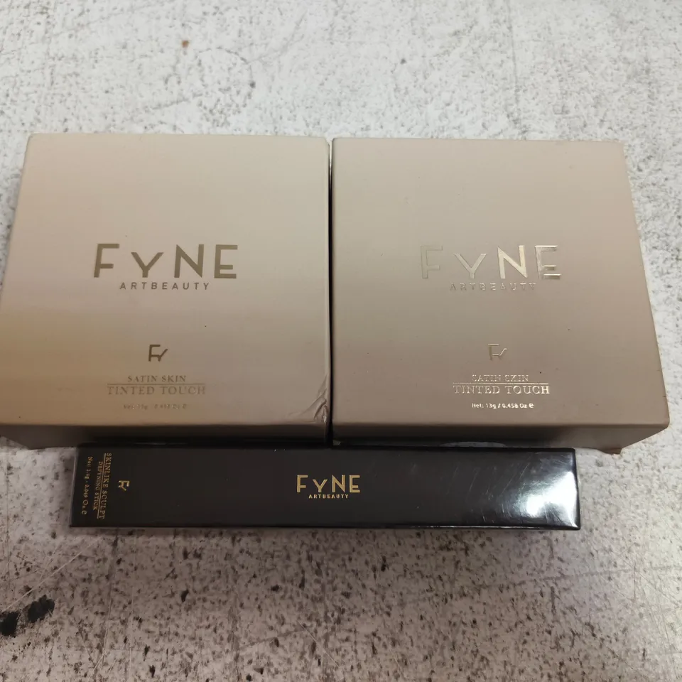 3 FYNE COSMETICS PRODUCTS TO INCLUDE SATIN SKIN TINTED TOUCH - 12, SATIN SKIN TINTED TOUCH - 09 & DEFINING STICK - 1