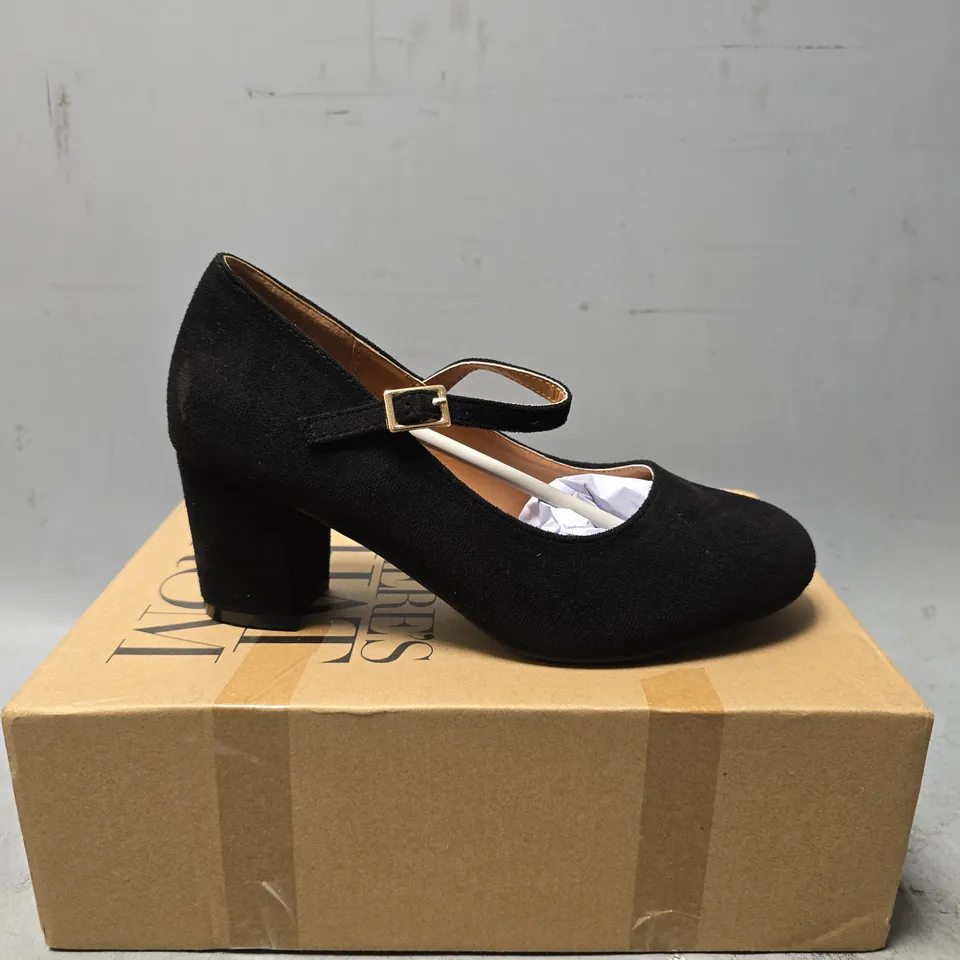 BOXED WHERES THAT FROM BLACK SUEDE WEDGE SHOE - SIZE 6 