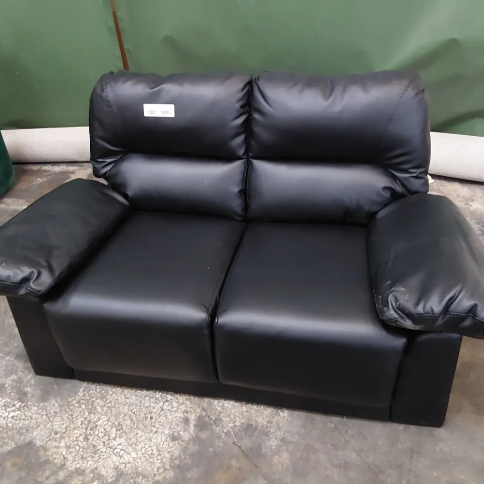 DESIGNER TWO SEATER SOFA BLACK LEATHER L