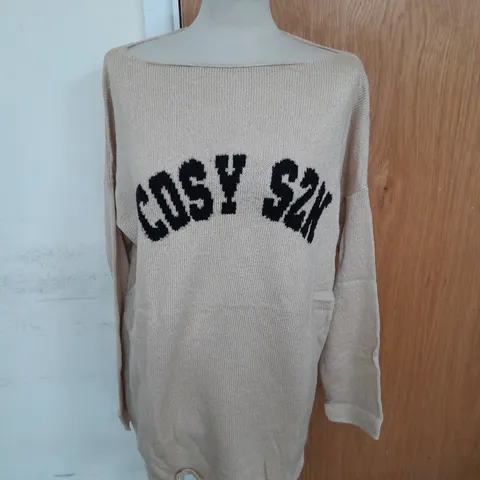 MISS SELFRIDGE COSY SZN OVERSIZED KNITTED JUMPER IN TAUPE SIZE M