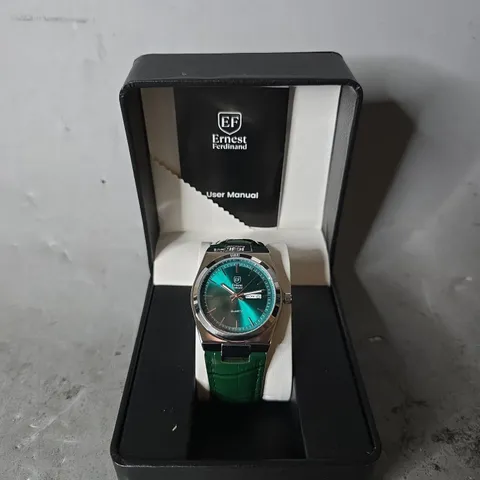 ERNEST FERDINAND WATCH β DAY DATE CALENDAR DIAL β LEATHER STRAP β 3ATM WATER RESISTANT - GIFT BOX