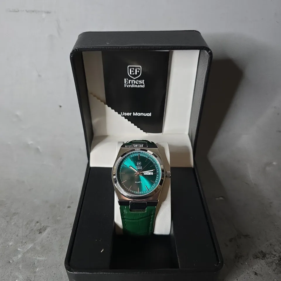 ERNEST FERDINAND WATCH – DAY DATE CALENDAR DIAL – LEATHER STRAP – 3ATM WATER RESISTANT - GIFT BOX