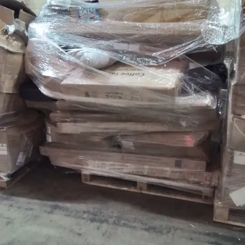 PALLET OF ASSORTED HOUSEHOLD GOODS AND PRODUCTS TO INCLUDE; COFFEE TABLE,DISHWASHER SALT,KIDS COAT