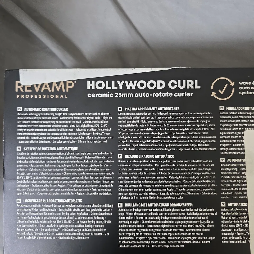 REVAMP HOLLYWOOD CURL CERAMIC 25MM AUTO-ROTATE CURLER – BOXED