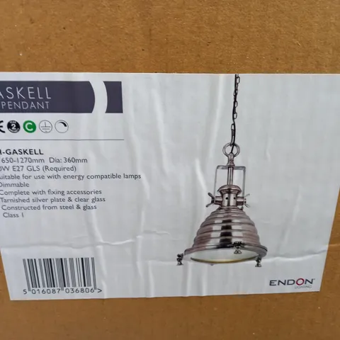 BOXED MILO LIGHTING CEILING PENDANT 1-LIGHT BELL GLASS METAL SILVER