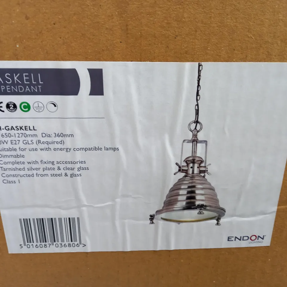 BOXED MILO LIGHTING CEILING PENDANT 1-LIGHT BELL GLASS METAL SILVER