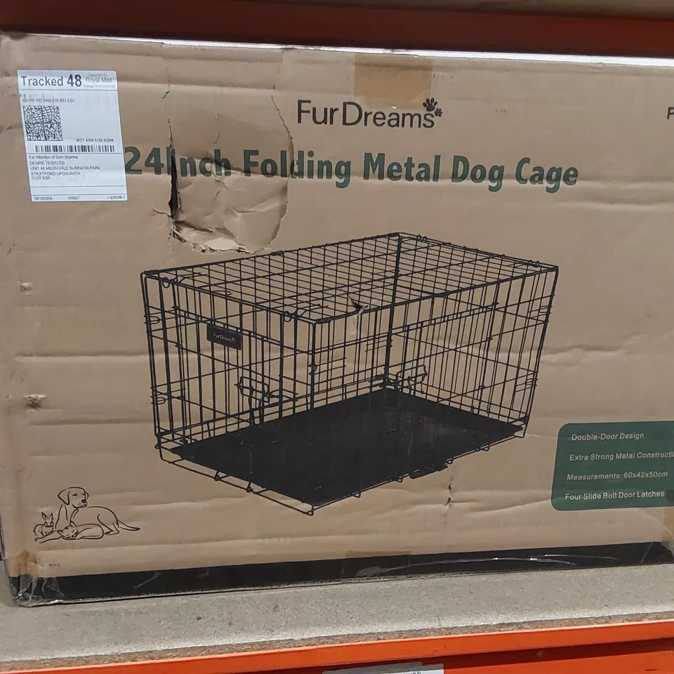 BOXED FURDREAMS 24 INCH FOLDING METAL DOG CAGE 