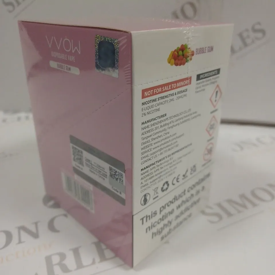 SEALED SMOK VVOW 10-PACK OF DISPOSABLE VAPES - BUBBLE GUM