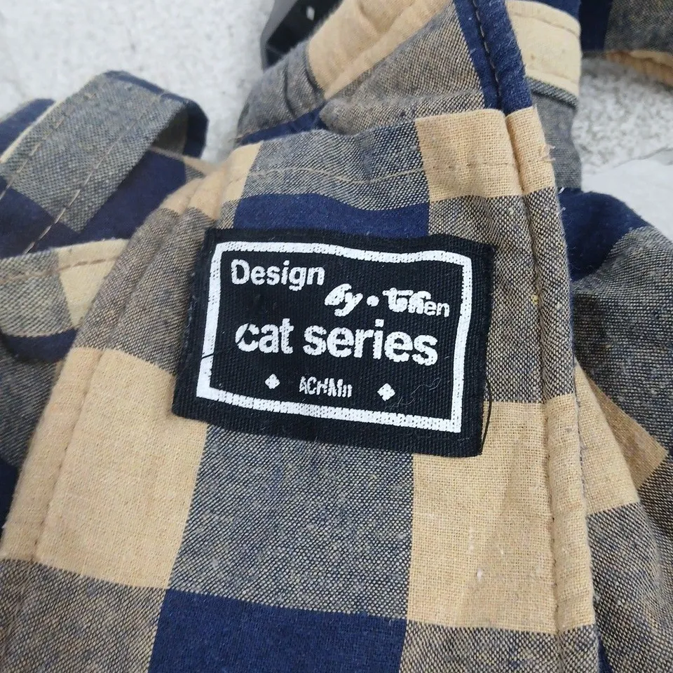 DESIGN BY. THEN - CAT SERIES - PATTERNED FABRIC BAG – BLUE & BEIGE CHECK