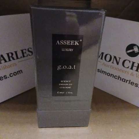 BOXED AND SEALED ASSEK LUXURY G.O.A.T SCIENCE ENHANCED COLOGNE 80ML