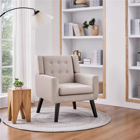 BOXED YAHEETECH 73cm WIDE TUFTED POLYESTER ARMCHAIR WITH SOLID WOOD LEGS - BEIGE (1 BOX)