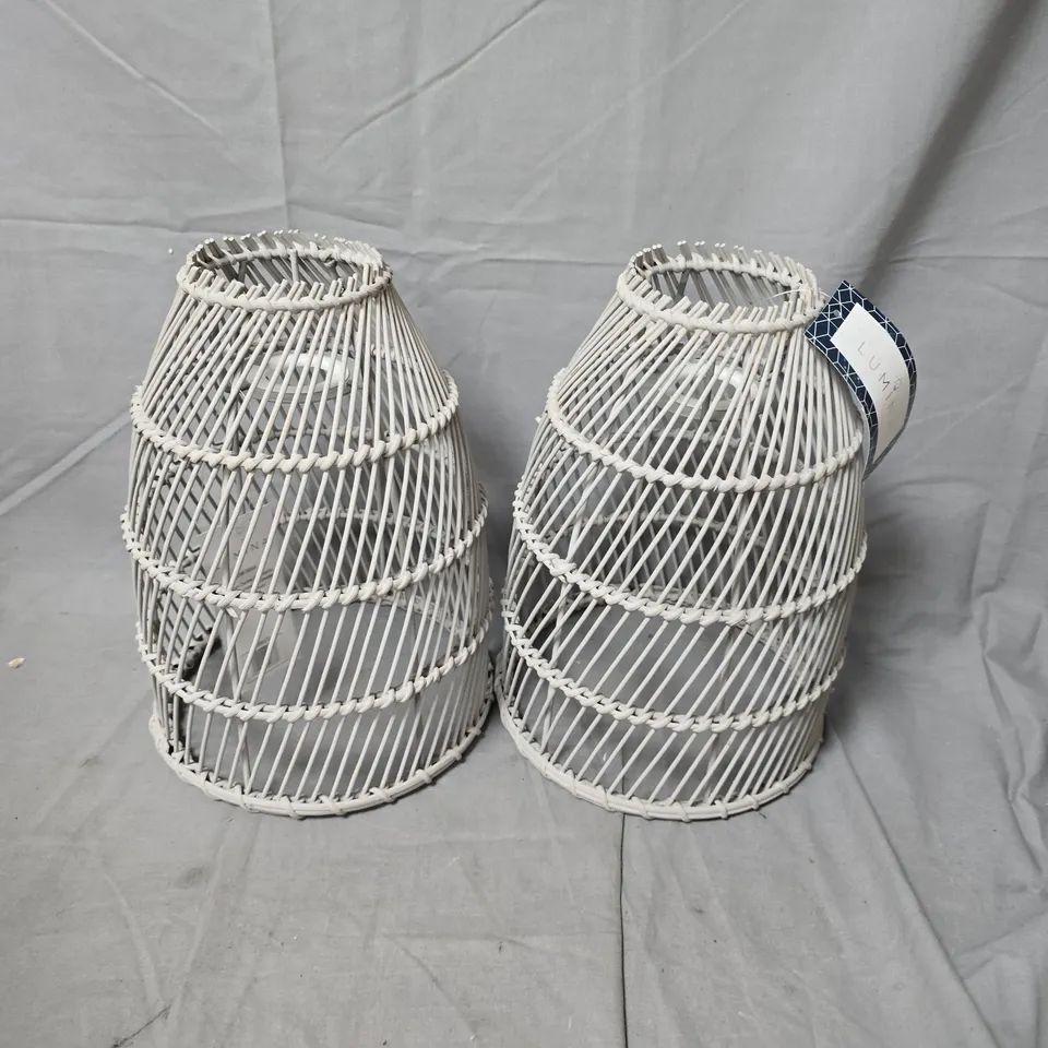 PAIR OF GREY WOVEN LANTERNS 