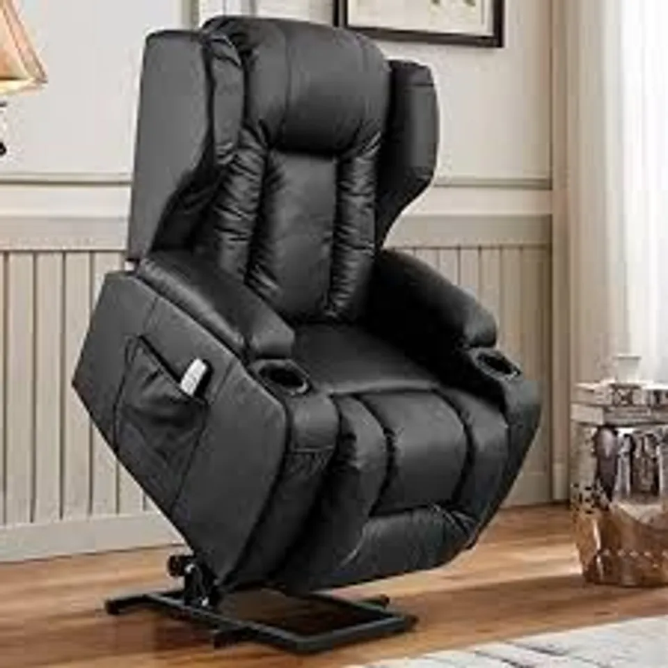 BOXED PU LEATHER ELECTRIC POWER LIFT HEATED MASSAGE RECLINER CHAIR BLACK (2BOXES)
