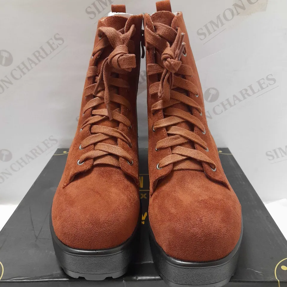 KOI THE SIENNA RUST SUEDE BOOTS - SIZE 8