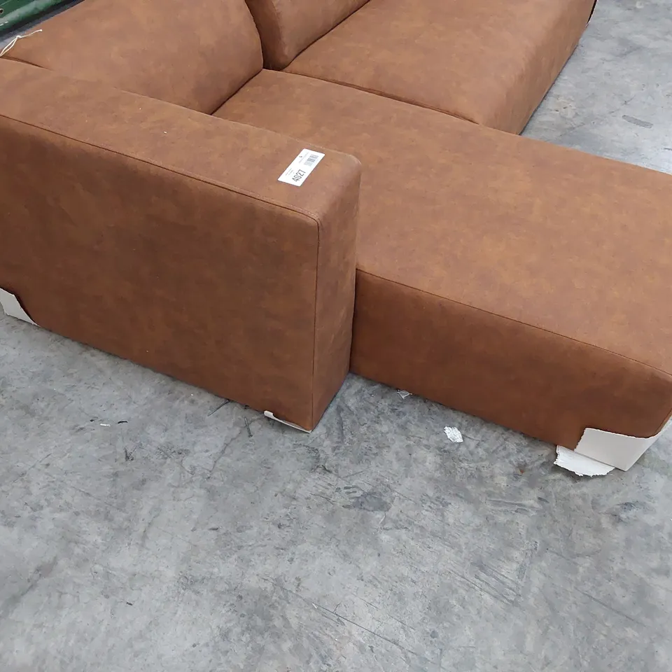 DESIGNER CHAISE SOFA TAN FAUX LEATHER