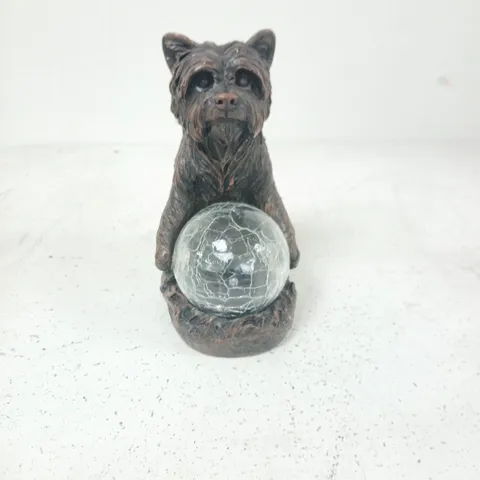 TERRIER DOG FIGURINE WITH MARBLE BALL – DECORATIVE SCULPTURE (VERIFY)