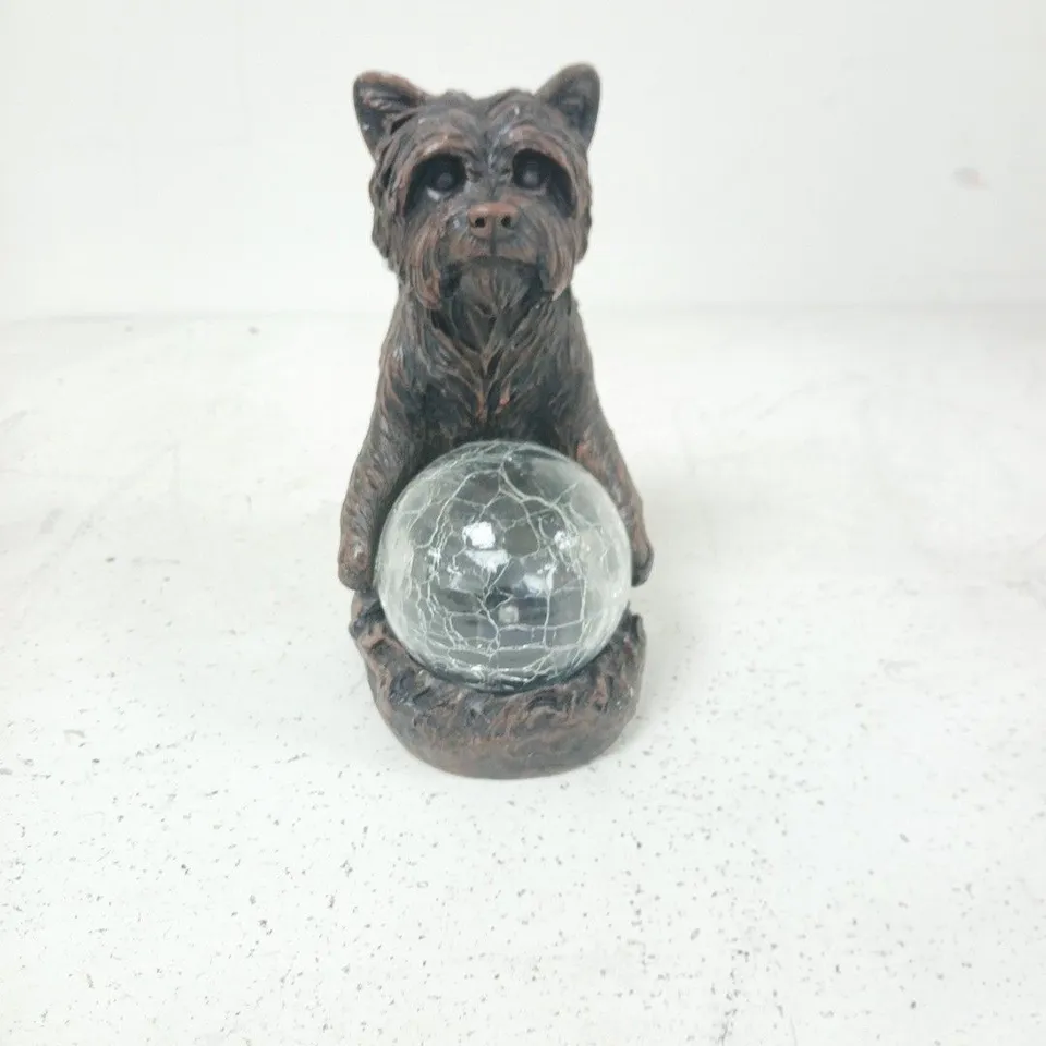 TERRIER DOG FIGURINE WITH MARBLE BALL – DECORATIVE SCULPTURE (VERIFY)