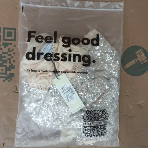 BAGGED NEVER FULLY DRESSED SEQUIN LILY TOP IN SILVER SIZE UK 6